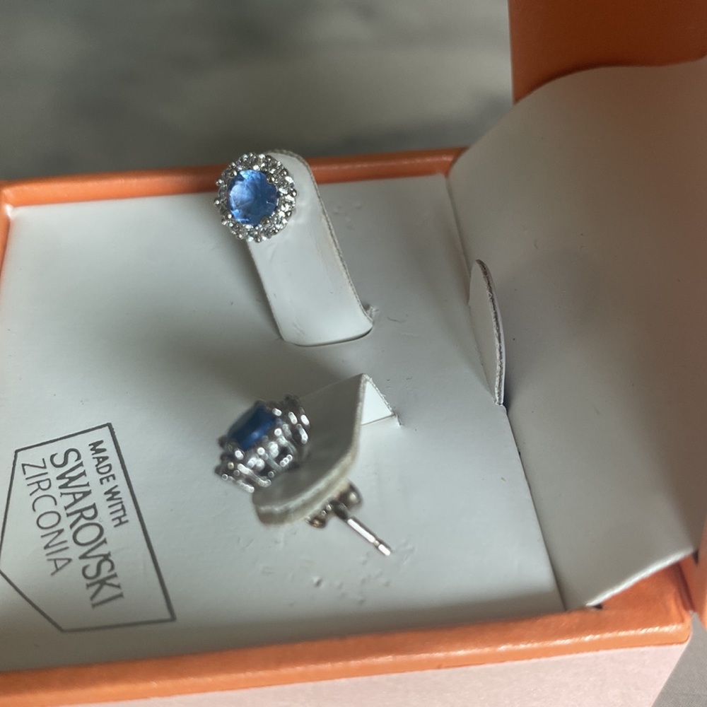 Kiera Couture Blue and Clear Swarovski CZ Studs - Picture 3 of 7